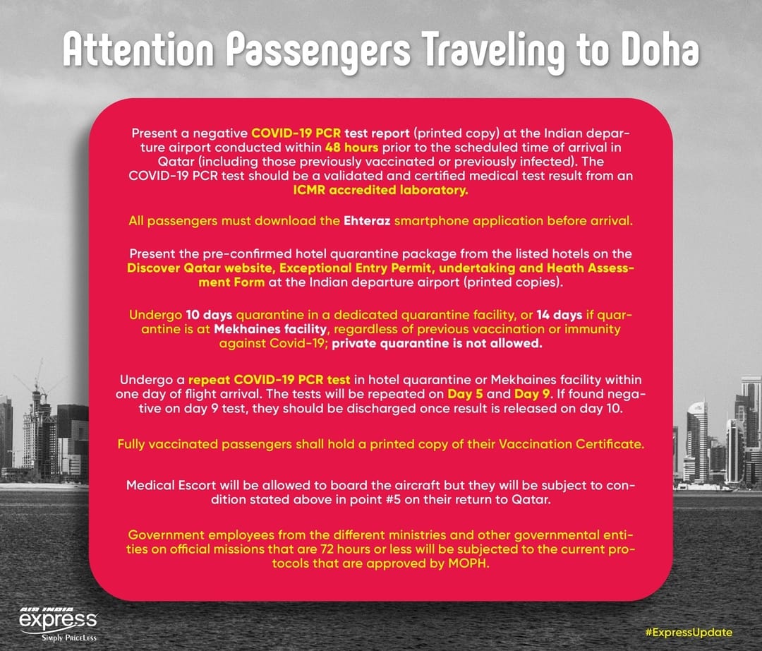 qatar travel guidelines from india