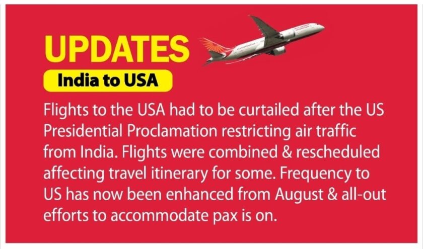 Air India Announced Additional Flights Between India and US 20212